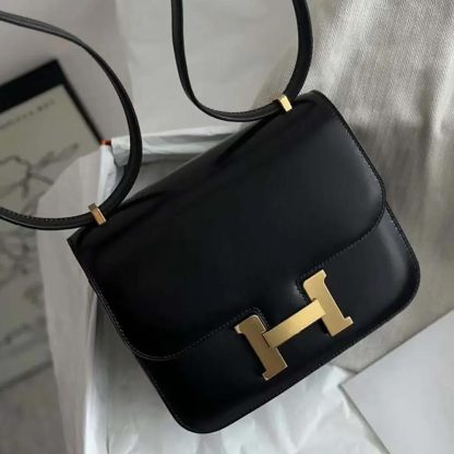 Hermes Women Constance 24 Bag Box Leather-BlackGold - 图片 5