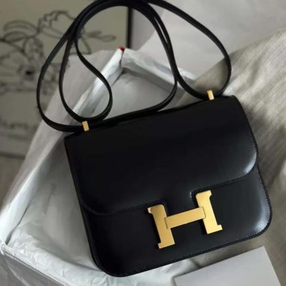 Hermes Women Constance 24 Bag Box Leather-BlackGold - 图片 4