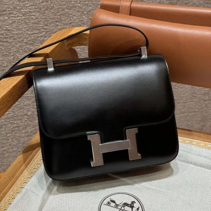 Hermes Women Constance 24 Bag Box Leather-BlackSilver - 图片 2