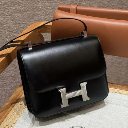 Hermes Women Constance 24 Bag Box Leather-BlackSilver - 图片 4