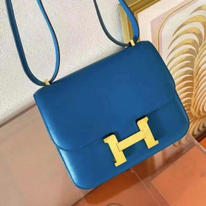 Hermes Women Constance 24 Bag Box Leather-BlueGold - 图片 4