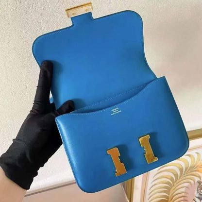 Hermes Women Constance 24 Bag Box Leather-BlueGold - 图片 7