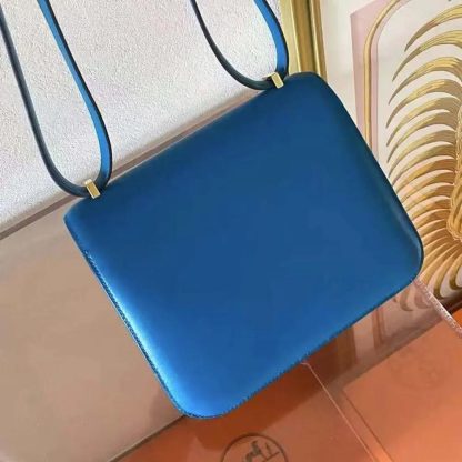 Hermes Women Constance 24 Bag Box Leather-BlueGold - 图片 6