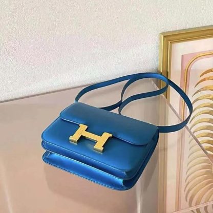 Hermes Women Constance 24 Bag Box Leather-BlueGold - 图片 5