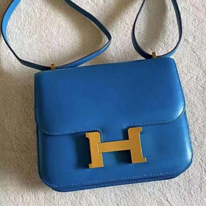 Hermes Women Constance 24 Bag Box Leather-BlueGold - 图片 2