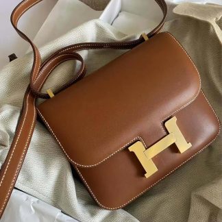 Hermes Women Constance 24 Bag Box Leather-BrownGold