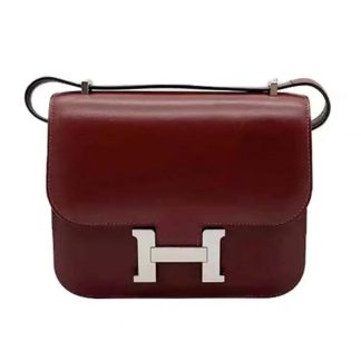 Hermes Women Constance 24 Bag Box Leather-MaroonSilver