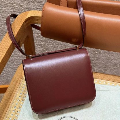 Hermes Women Constance 24 Bag Box Leather-MaroonSilver - 图片 3