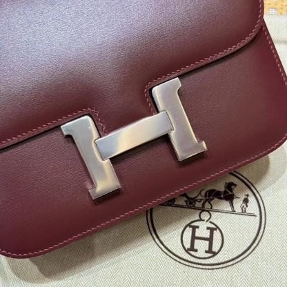 Hermes Women Constance 24 Bag Box Leather-MaroonSilver - 图片 8