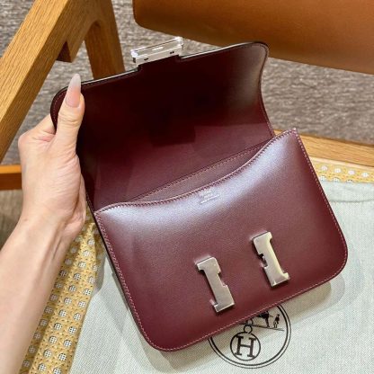 Hermes Women Constance 24 Bag Box Leather-MaroonSilver - 图片 4