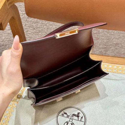 Hermes Women Constance 24 Bag Box Leather-MaroonSilver - 图片 6