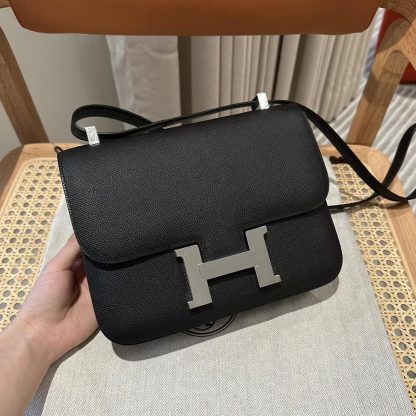 Hermes Women Constance 24 Bag Epsom Leather-BlackSilver - 图片 2