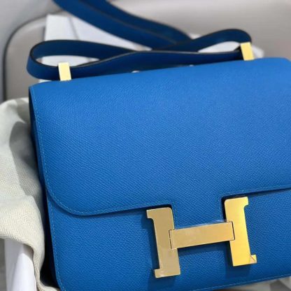 Hermes Women Constance 24 Bag Epsom Leather-BlueGold - 图片 7