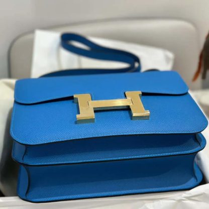 Hermes Women Constance 24 Bag Epsom Leather-BlueGold - 图片 6