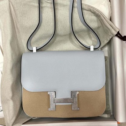 Hermes Women Constance 24 Bag Epsom Leather-Light BlueSilver - 图片 2