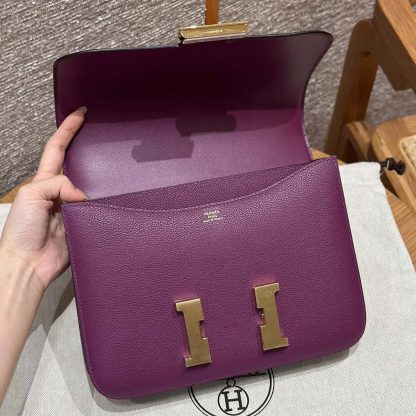 Hermes Women Constance 24 Bag Epsom Leather-PurpleGold - 图片 4