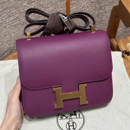 Hermes Women Constance 24 Bag Epsom Leather-PurpleGold - 图片 2