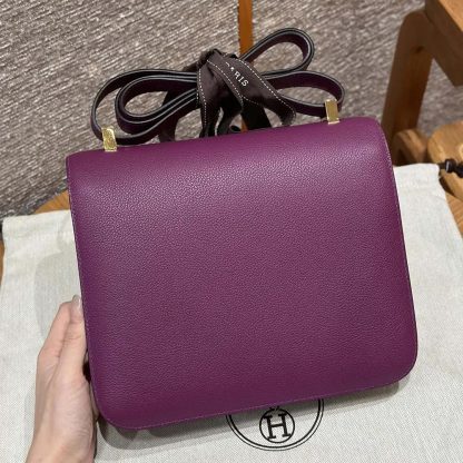 Hermes Women Constance 24 Bag Epsom Leather-PurpleGold - 图片 3