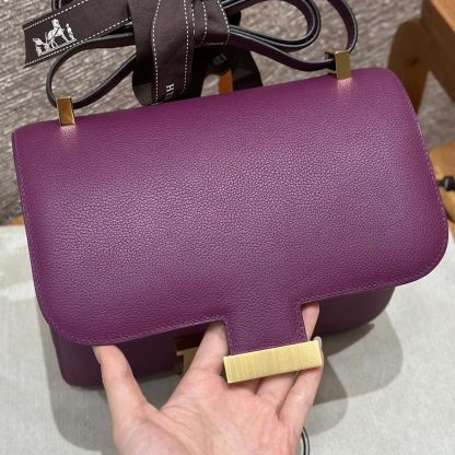 Hermes Women Constance 24 Bag Epsom Leather-PurpleGold - 图片 7