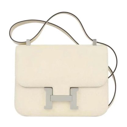 Hermes Women Constance 24 Bag Epsom Leather-WhiteSilver