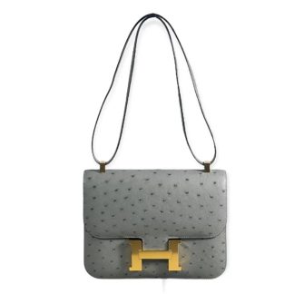 Hermes Women Constance 24 Bag Nata Ostrich Leather-SilverGold