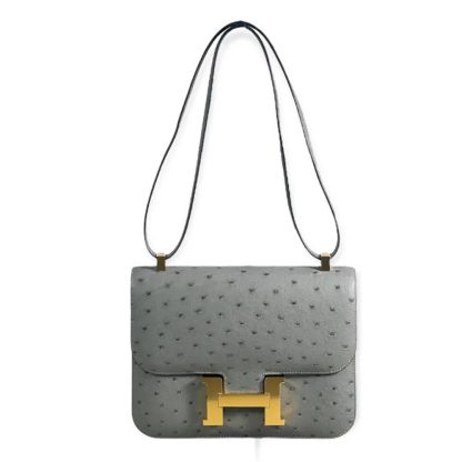 Hermes Women Constance 24 Bag Nata Ostrich Leather-SilverGold