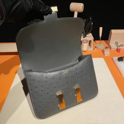 Hermes Women Constance 24 Bag Nata Ostrich Leather-SilverGold - 图片 8