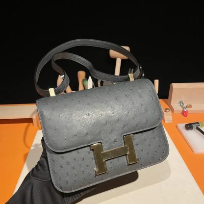 Hermes Women Constance 24 Bag Nata Ostrich Leather-SilverGold - 图片 5