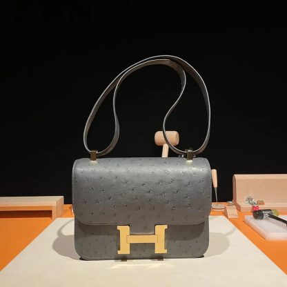 Hermes Women Constance 24 Bag Nata Ostrich Leather-SilverGold - 图片 2