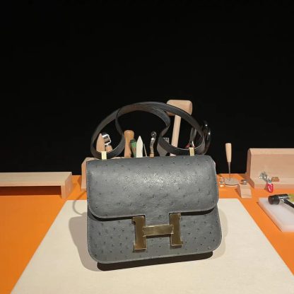Hermes Women Constance 24 Bag Nata Ostrich Leather-SilverGold - 图片 4