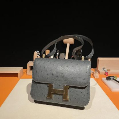Hermes Women Constance 24 Bag Nata Ostrich Leather-SilverGold - 图片 3