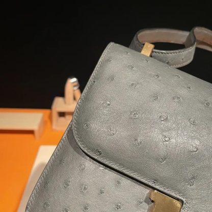Hermes Women Constance 24 Bag Nata Ostrich Leather-SilverGold - 图片 12