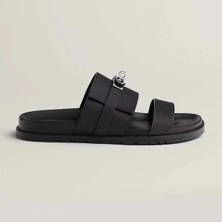 Hermes Unisex Jackson Sandal in Epsom Calfskin-Black