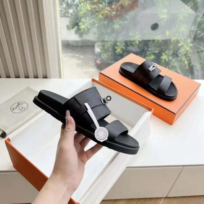 Hermes Unisex Jackson Sandal in Epsom Calfskin-Black - 图片 6