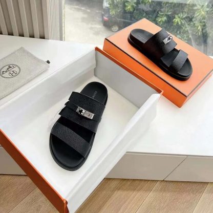 Hermes Unisex Jackson Sandal in Epsom Calfskin-Black - 图片 4