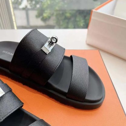 Hermes Unisex Jackson Sandal in Epsom Calfskin-Black - 图片 7