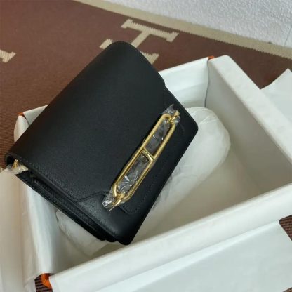 Hermes Women Roulis Mini Bag in Evergrain Calfskin-BlackGold - 图片 5