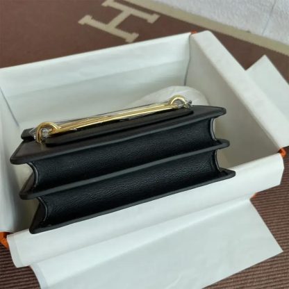 Hermes Women Roulis Mini Bag in Evergrain Calfskin-BlackGold - 图片 6
