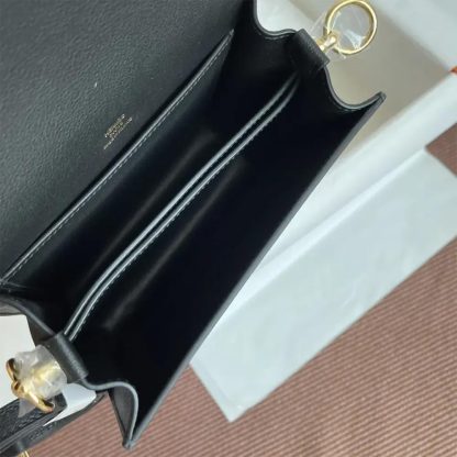 Hermes Women Roulis Mini Bag in Evergrain Calfskin-BlackGold - 图片 9