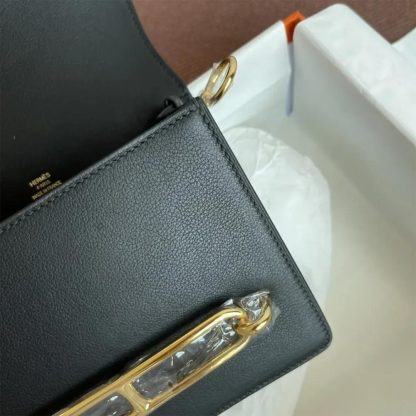 Hermes Women Roulis Mini Bag in Evergrain Calfskin-BlackGold - 图片 10