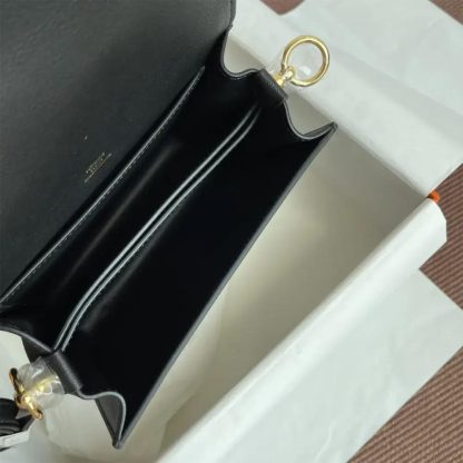 Hermes Women Roulis Mini Bag in Evergrain Calfskin-BlackGold - 图片 8