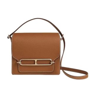 Hermes Women Roulis Mini Bag in Evergrain Calfskin-BrownGold