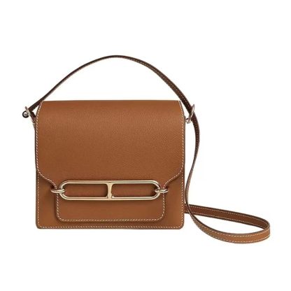 Hermes Women Roulis Mini Bag in Evergrain Calfskin-BrownGold