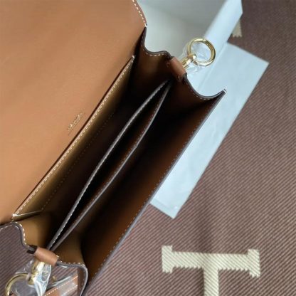 Hermes Women Roulis Mini Bag in Evergrain Calfskin-BrownGold - 图片 9