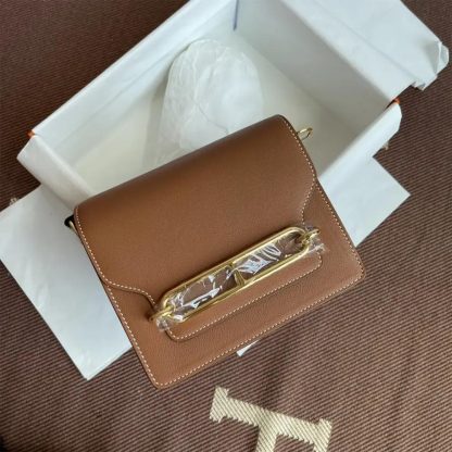 Hermes Women Roulis Mini Bag in Evergrain Calfskin-BrownGold - 图片 2
