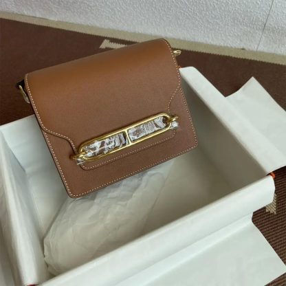 Hermes Women Roulis Mini Bag in Evergrain Calfskin-BrownGold - 图片 3