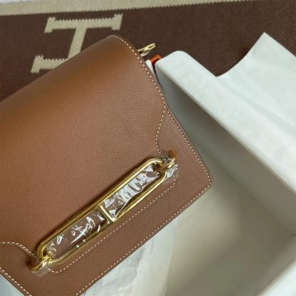 Hermes Women Roulis Mini Bag in Evergrain Calfskin-BrownGold - 图片 7