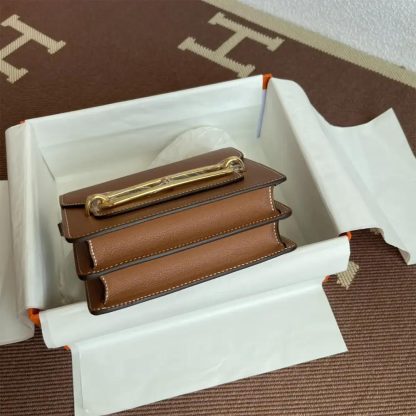 Hermes Women Roulis Mini Bag in Evergrain Calfskin-BrownGold - 图片 6