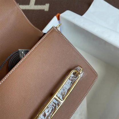 Hermes Women Roulis Mini Bag in Evergrain Calfskin-BrownGold - 图片 10