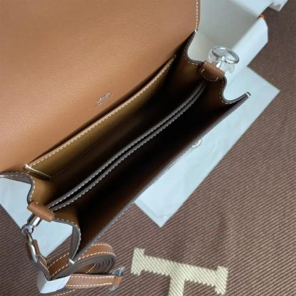 Hermes Women Roulis Mini Bag in Evergrain Calfskin-BrownSilver - 图片 9